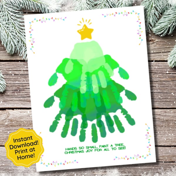 Christmas Handprint Art, Handprint Christmas Tree Activity for Toddlers, Preschool Crafts, Xmas Printable Keepsake Kids Baby Holiday Craft