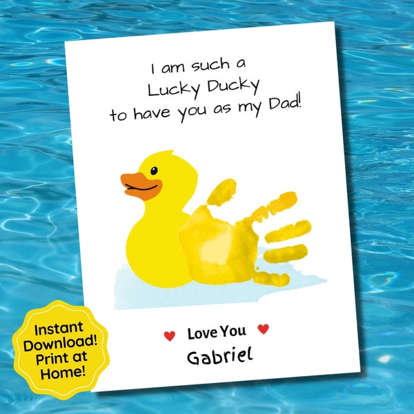 Lucky Duck Handprint Art, Fathers Day Gift From Kids, Valentine Craft for Dad, Fathers Day Activity, Toddler Preschool Birthday Gift to Dad,