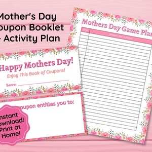 Folleto de cupones imprimible del Día de las Madres, Regalo del Día de las Madres, Planificador de actividades del Día de las Madres, Regalo del Día de las Madres, Regalo de los niños, Cupones rellenables