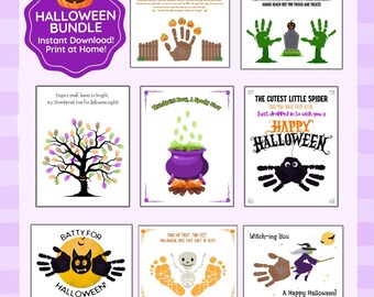 Manualidades de Halloween con huellas de manos, paquete de Halloween, manualidades para niños, manualidades con huellas dactilares, manualidades para preescolar, manualidades para guardería, actividades de Halloween imprimibles