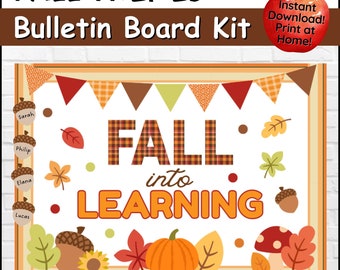 Fall Bulletin Board Kit, School Board Printable Fall Classroom Decor, Thanksgiving Leaf Acorn, Name Tags, Teacher Resource, Autumn Classroom