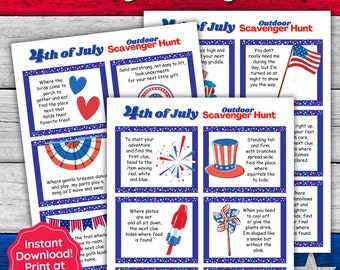 4th of July Outdoor Scavenger Hunt for Kids, Fourth of July Treasure Hunt, Independence Day Printable Activity for Kids, Kids July 4th Games