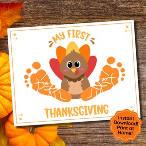 Babys Fußabdruck Kunst Mein erstes Thanksgiving Herbst Handwerk, Baby Andenken, Handabdruck Fußabdruck Handwerk, Thanksgiving Türkei Kunst, Säugling Neugeborene Kunst