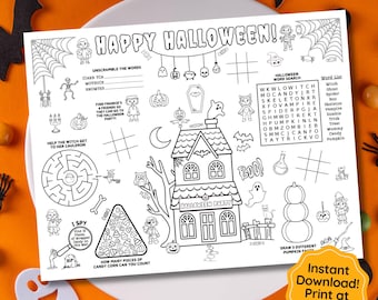 Halloween Placemat, Halloween Activity Mat for Kids, Dinner Placemat for Toddler Happy Halloween Activity, Daycare Preschool Halloween Craft