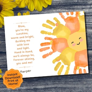 Sonnenschein Handabdruck Handwerk für Mama, Muttertag Handwerk für Kleinkind, Tagesstätte Vorschule Kindergarten Handwerk, Muttertag Gedicht, Geschenk für Mama