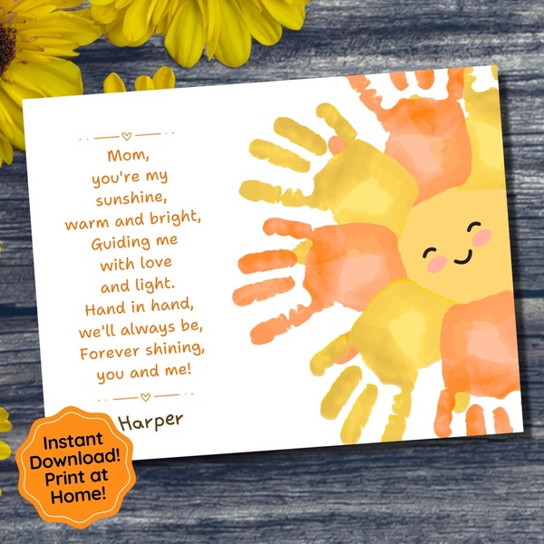 Sunshine Handprint Craft Art for Mom, Mothers Day Craft for Toddler, Daycare Preschool Kindergarten Craft, Mothers Day Poem, Gift for Mom