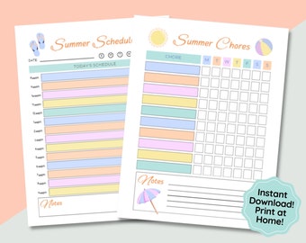 Kinder Tagesplaner, Summer Chore Chart, Tagesablauf für Kinder, tägliche und wöchentliche Verantwortung druckbar, Checkliste für den visuellen Ablauf bearbeitbar