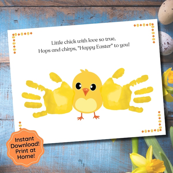 Easter Handprint Art for Kids, Baby Chick Handprint Craft, Preschool Baby Toddler Easter Activity, Easter Gift from Kids, Easter Printable