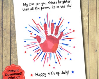 4th of July Firework Handprint Art, Fourth of July Craft, Classroom Activity, Gift from Kids, Independence Day, Kids Keepsake, Footprint Art