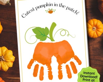 Cutest Pumpkin Handprint Art, Handprint Craft, Preschool Crafts, Pumpkin Patch Craft, Fall Craft Activity, Toddler Art, Printable Fall Craft