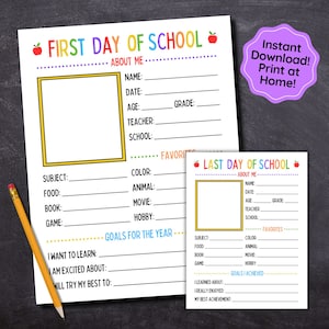 First Day of School Printable Worksheet, Back to School All About Me, Get to Know Me Classroom Activity Instant Download, Last Day of School