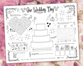 Wedding Placemat for Kids, Printable Paper Place Mat, Reception Toddler Table, Coloring Fun, Kids Wedding Activity