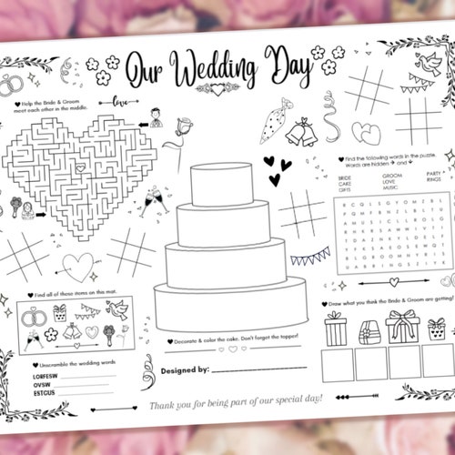 Wedding Placemat for Kids Printable Paper Place Mat Etsy