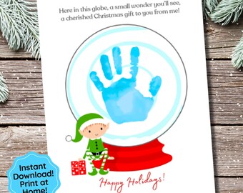 Christmas Handprint Art, Christmas Snow Globe Handprint Craft, Craft for Toddlers, Preschool Activity, Baby Kids Xmas Keepsake Gift Activity