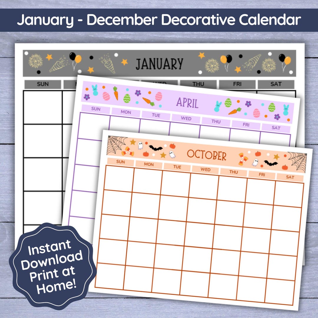 Decorative Printable Calendar, 2025 Calendar, New Years Resolution ...