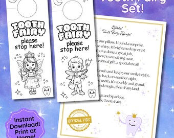 Tooth Fairy Letter, Tooth Fairy Color Your Own Door Hangers, First Tooth Certificate Tooth Fairy Note, Tooth Fairy Receipt Lost Tooth Letter