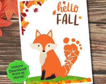 Hello Fall Footprint Craft, Handprint Art, Preschool Crafts, Baby Footprint, Printable Keepsake, Toddler Craft, Thanksgiving Craft, Cute Fox