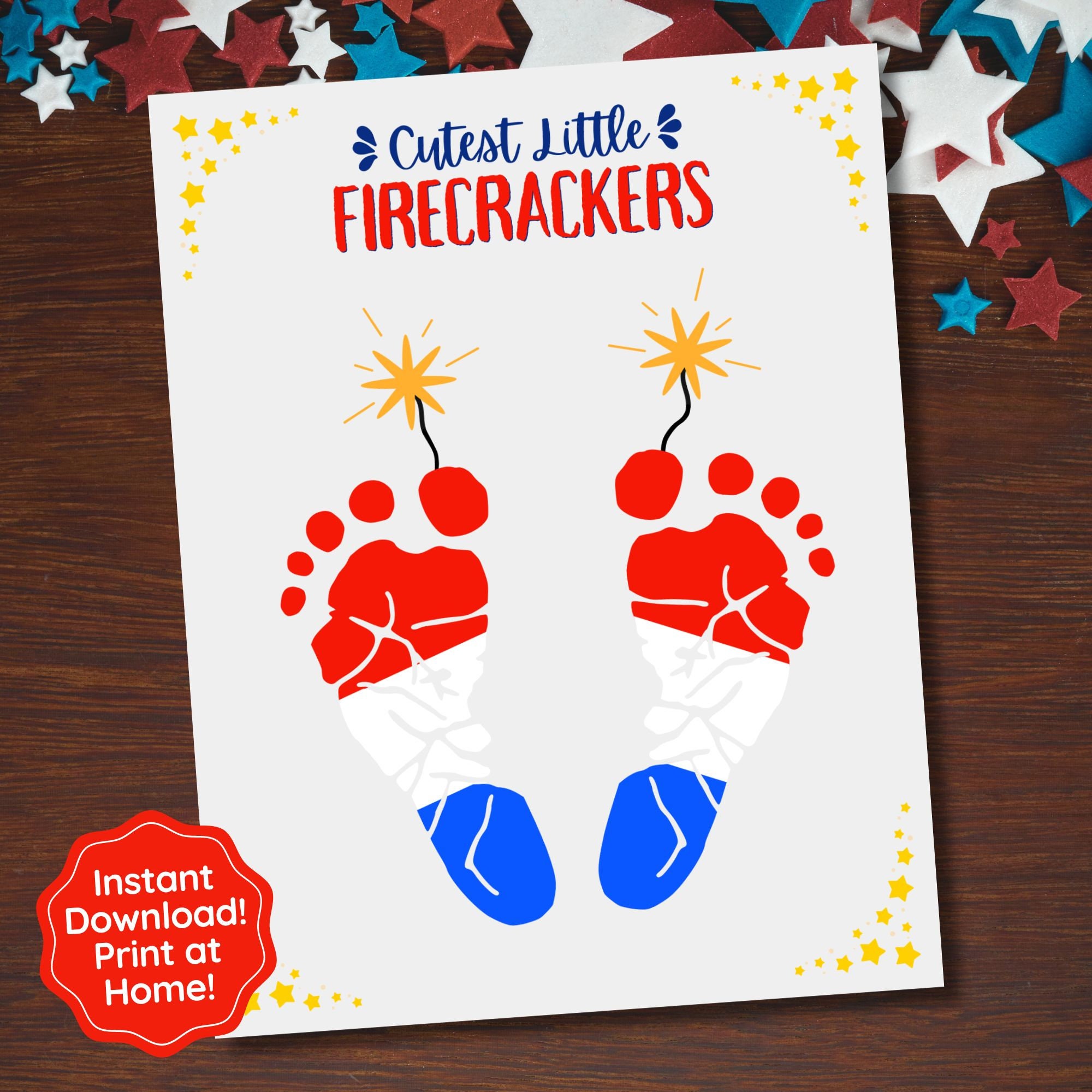 Créations imprimables d'art empreinte du 4 juillet, créations manuelles pour bébés et tout-petits, créations artisanales d'empreintes de pétard le jour de l'indépendance, activité préscolaire