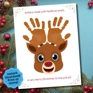 Christmas Handprint Art, Reindeer Handprint Craft Daycare Activity, Christmas Activity for Toddler, Preschool Christmas Kids Printable Craft
