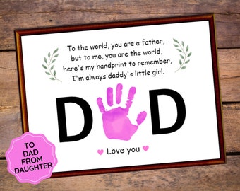 Father's Day Printable, Handprint Art Craft, Baby Toddler Kids Handprint Keepsake, Gift for Dad from Kids, Pre K Kindergarten, Poem for Dad