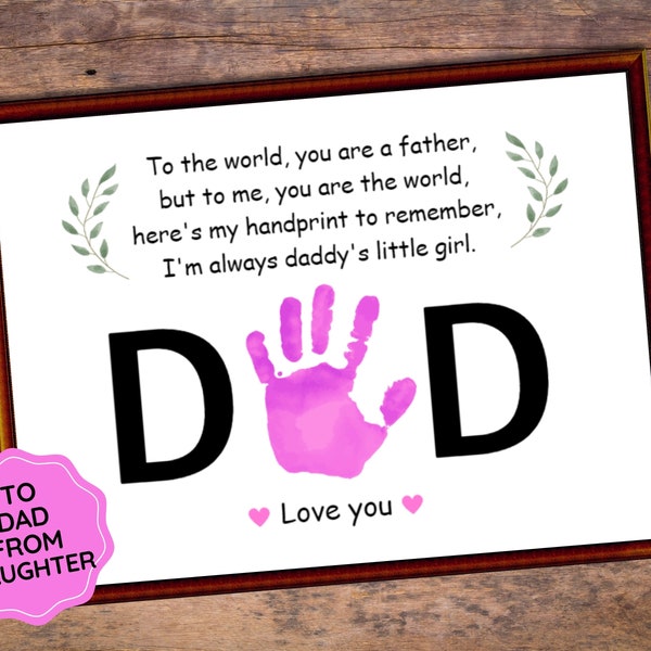 Father's Day Printable, Handprint Art Craft, Baby Toddler Kids Handprint Keepsake, Gift for Dad from Kids, Pre K Kindergarten, Poem for Dad