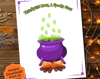 Halloween Fingerprint Craft, Handprint Art, Halloween Activity for Kids, Daycare Craft, Preschool Craft, Witch' Brew, Halloween Party Idea