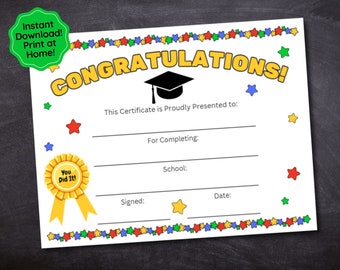 Kids Graduation Certificate Printable, Preschool Graduation Kindergarten Certificate, Preschool Diploma, Teacher Resource, Award Certificate
