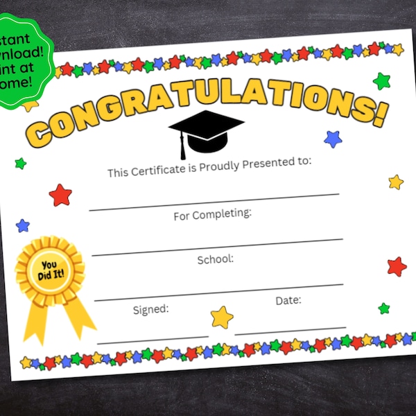 Kids Graduation Certificate Printable, Preschool Graduation Kindergarten Certificate, Preschool Diploma, Teacher Resource, Award Certificate