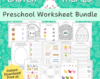 Osteraktivitäten für Kinder, Vorschul-Arbeitsblätter, Oster-Vorschul-Bundle zum Ausdrucken, Lernpaket für Kleinkinder, Kindergarten-Arbeitsblätter