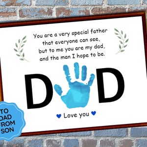 Father&#39;s Day Printable, Handprint Art Craft, Baby Toddler Kids Handprint Keepsake, Gift for Dad from Kids, Pre K Kindergarten, Poem for Dad