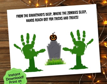 Halloween Handprint Craft for Kids, Zombie Craft, Toddler Activity, Preschool Craft, Daycare Craft, Handprint Art, Halloween Party Printable