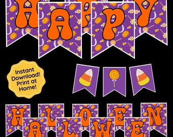 Happy Halloween Banner, Halloween Party Decor, Printable Banner, Halloween Party Banner, Halloween Bunting, Halloween Garland, Groovy Banner
