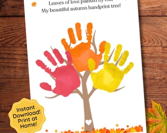 Fall Handprint Tree, Thanksgiving Tree, Autumn Handprint Art, Handprint Craft, Printable Keepsake, Preschool Activity, Kids Gift Idea, Craft