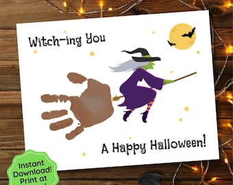 Halloween Handprint Craft for Kid, Handprint Art, Halloween Craft, Preschool Craft, Daycare Craft, Halloween Activity, Happy Halloween Witch