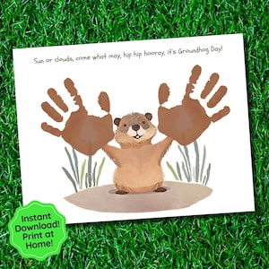 Groundhog Day Handprint Craft for Toddlers, Classroom Activity for Preschool, Daycare Handprint Art, Ground Hog Party Printable for Kids