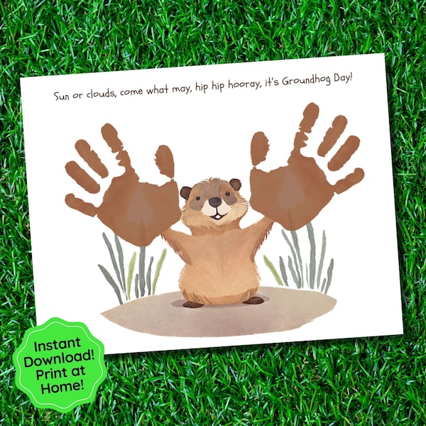 Groundhog Day Handprint Craft for Toddlers, Classroom Activity for Preschool, Daycare Handprint Art, Ground Hog Party Printable for Kids