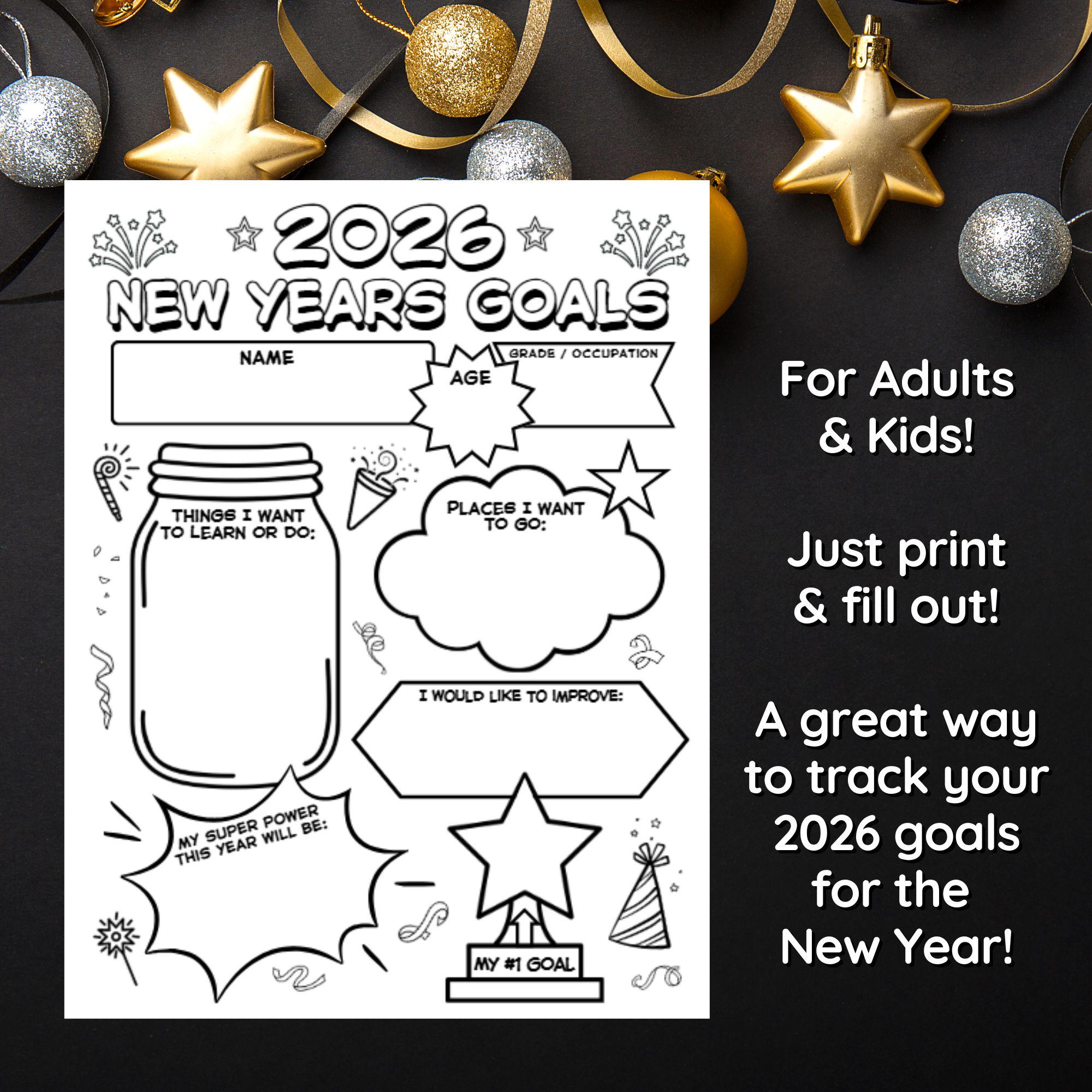 New Years Goals Digital Download, 2026 New Years Printable Year in ...