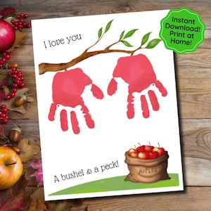 Fall Handprint Art, I Love You A Bushel & A Peck, Preschool Craft, Handprint Art for Kids, Fall Crafts for Kids, Handprint Craft, Apple Tree