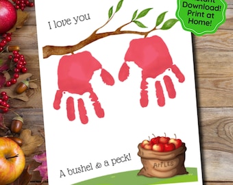 Fall Handprint Art, I Love You A Bushel & A Peck, Preschool Craft, Handprint Art for Kids, Fall Crafts for Kids, Handprint Craft, Apple Tree