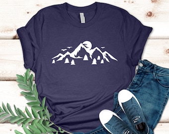 Berg Shirt, minimalistisches Berg Shirt, Berg Silhouette Shirt, Wandern Shirt, Camping Shirt, Abenteuer Liebhaber Shirt, Wandern Geschenk