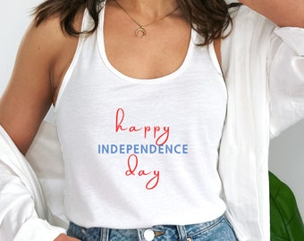 Canotta da donna Happy Independence Day Racerback, Camicia patriottica del 4 luglio, Carro armato del Giorno dell'Indipendenza, Carro armato USA, Carro armato americano, Camicia USA