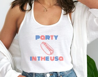 Festa delle donne negli Stati Uniti Hot Dog Racerback Tank, Camicia patriottica del 4 luglio, Carro armato del giorno dell'indipendenza, Carro armato USA, Carro armato americano