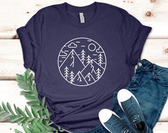 Berg Shirt, minimalistisches Berg Shirt, Berg Silhouette Shirt, Wandern Shirt, Camping Shirt, Abenteuer Liebhaber Shirt, Wandern Geschenk