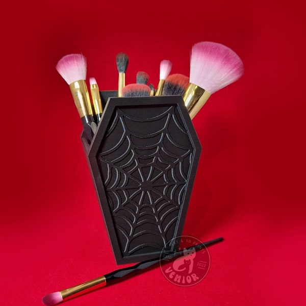 Coffin Brush Holder // Pencil Holder // Gothic Halloween Spooky Organiser Makeup Witchy Home Decor // Different colors // Made to order