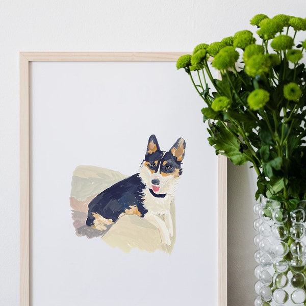 Custom Dog Portrait Hand Painted Gouache from Photo