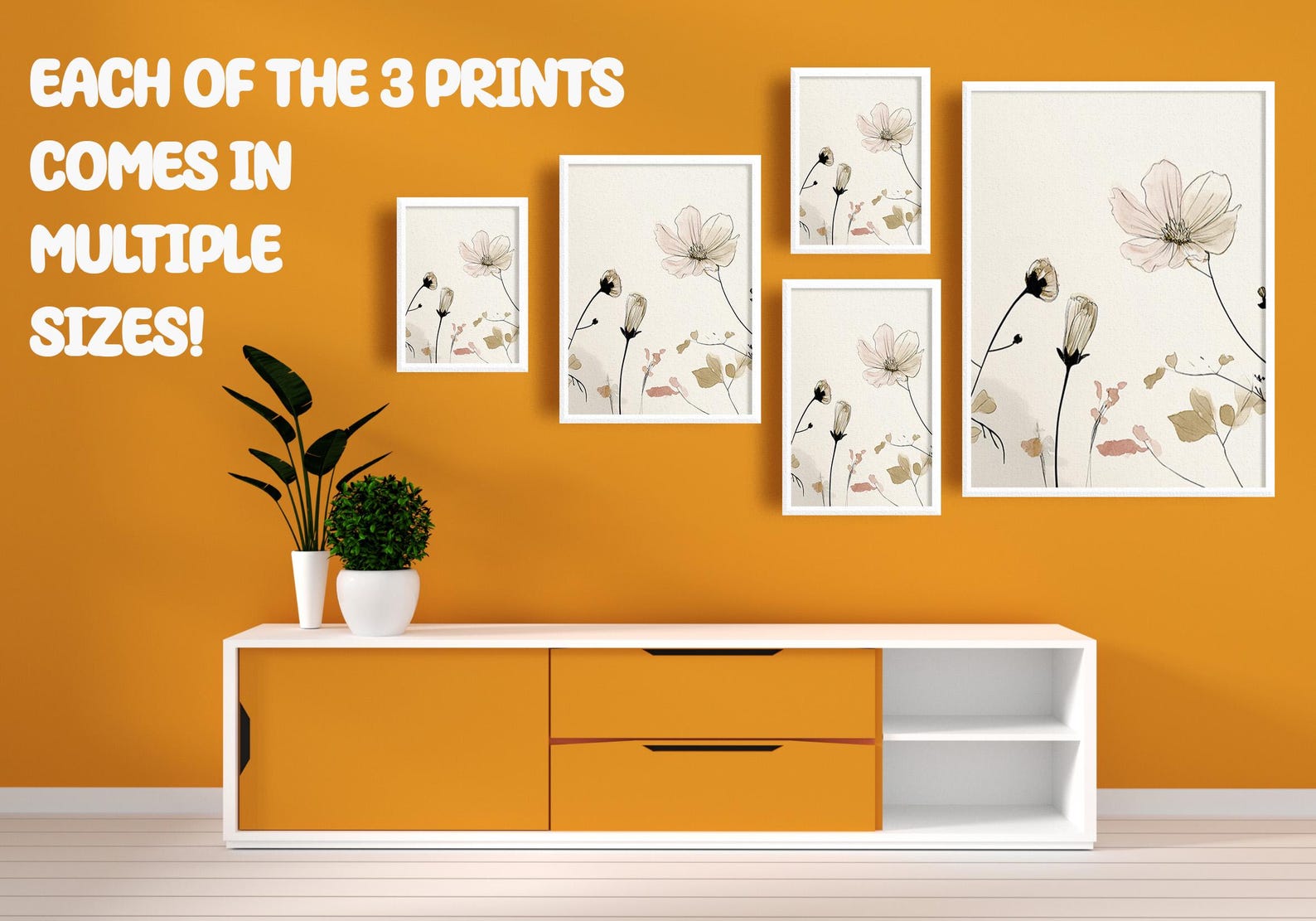 Botanical Wall Art Printable Set of 3, Modern Floral Triptych Digital ...