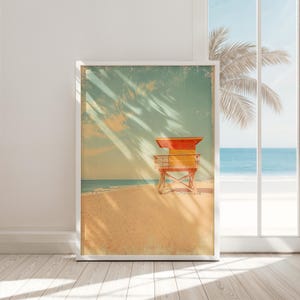 retro beach wall art digital download coastal lifeguard tower ocean print vintage beach home decor boho instant printable art