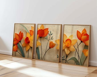 triptych wall art set modern botanical digital prints floral artwork instant download for living room bedroom decor