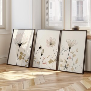 Botanical Wall Art Printable Set of 3, Modern Floral Triptych Digital ...