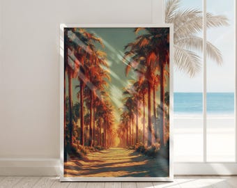 beach wall art california coastal print digital download with palm trees sunset pathway modern boho beach decor